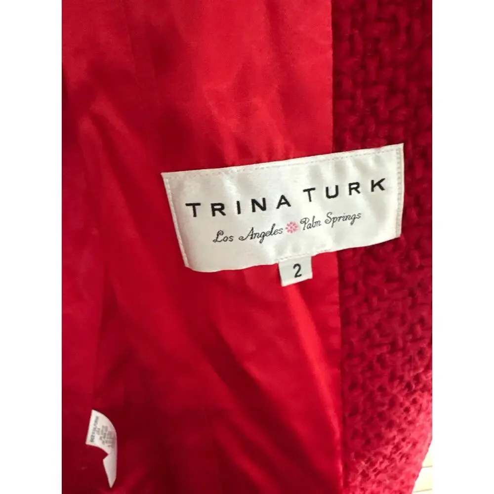 Trina Turk Red Boucle Wool Pea coat -Size 2